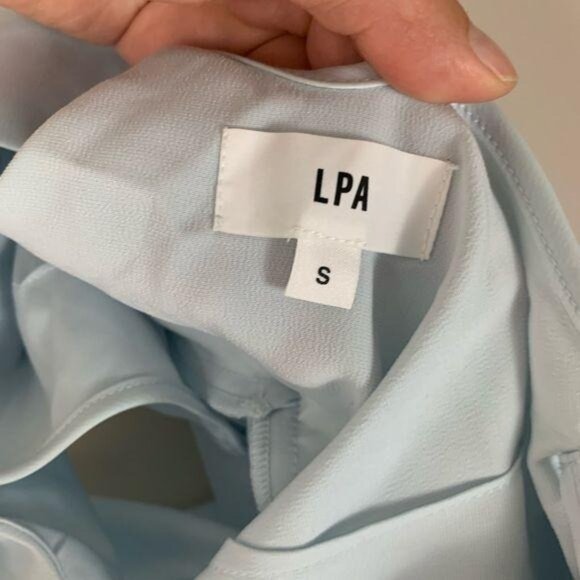 LPA Shirred Cross Front Gown Blue Maxi Dress Size Small Front Slit Ruched Sz S - Picture 10 of 14